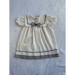 Vintage Sears Size 4 Toddler Sailor Dress, White w/ Black Trim & Bow 1990's?